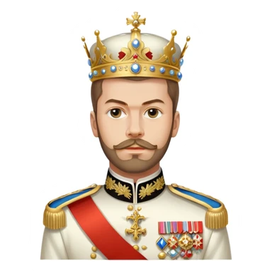 Nicholas II, Russian tsar, ornate military dress, sash, crown sticker