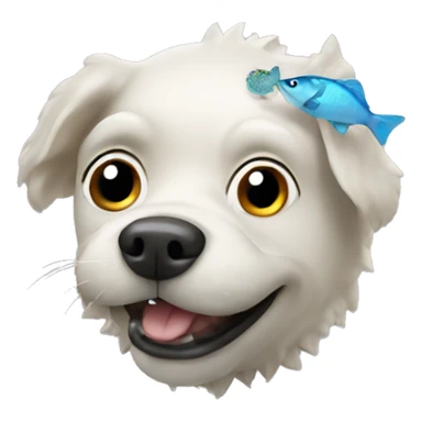 dog with a blowfish sticker