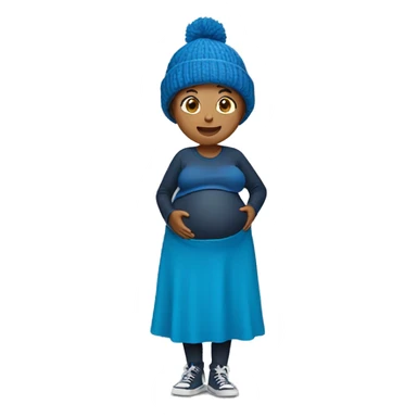 Pregnant woman with a blue beanie on showing her stomach sticker