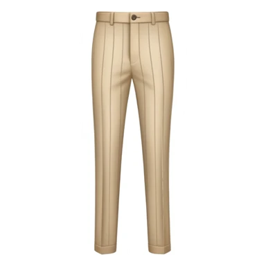 only the garment, beige dress pants with white vertical stripes, formal trousers with cuffed hem, pinstripe pattern, isolated item on white background, no model, no person sticker
