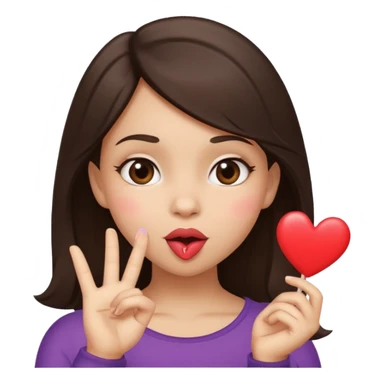 Dark brown haired girl with a mischievous expression blowing a kiss, with a heart.   sticker