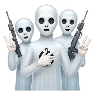 Fantasmas con un fusil moderno y haciendo haciendo en en forma de ✌️ con los dedos sticker