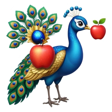Peacock eating an apple sticker