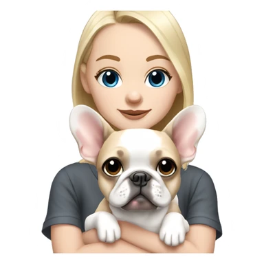 Blonde girl blue eyes holding dark grey frenchie and fawn pied frenchie sticker