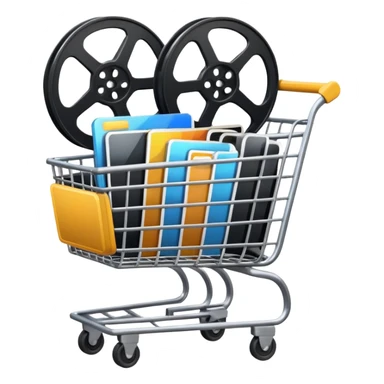 shopping cart containing film reel and video icons sticker
