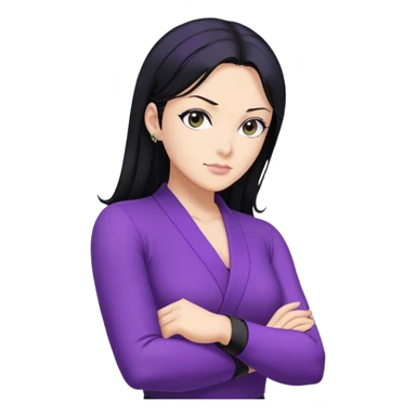 Nico Robin with black hair, purple outfit, arms crossed sticker