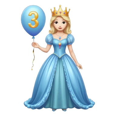 queen wearing dress, holding balloon in shape of number 3 sticker