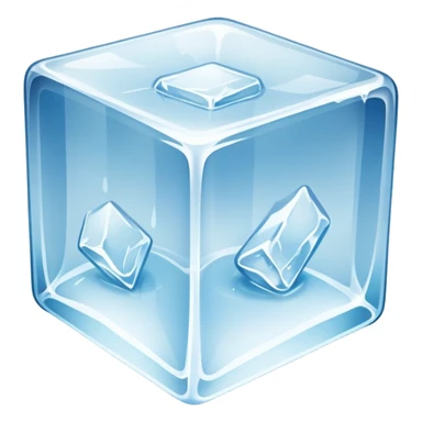 A clear frozen ice cube with light reflections sticker