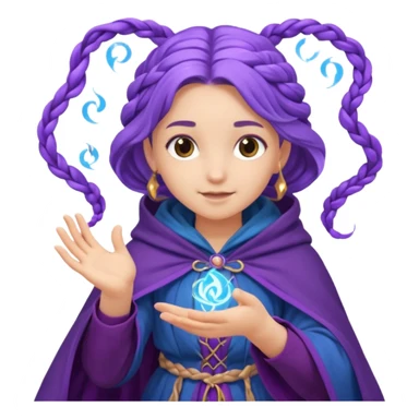 A playful mage girl with braids, purple cloak, and magic swirling around her hands.
 sticker