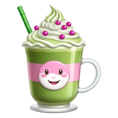 Make a matcha latte with whipped cream and fancy pink decorations  sticker