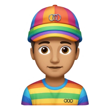 Guy with Audi hat and rainbow shirt sticker
