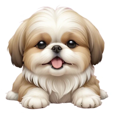 Cinematic Cute Yawning Shih Tzu Portrait Emoji, Head gently tilted with an irresistibly cute yawn and sleepy, half-closed eyes, showcasing a luxurious, fluffy fur in gentle pastel tones, simplified yet endearingly detailed, glowing with a soft, drowsy radiance, high shine, exuding tender, sleepy charm, styled with a delicate, soft glowing outline, capturing the essence of a Shih Tzu caught in a moment of adorable, sleepy bliss! sticker