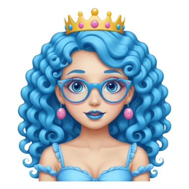 blue long curly haired princess of the candyland, with candy makeup candy glassess and just face sticker