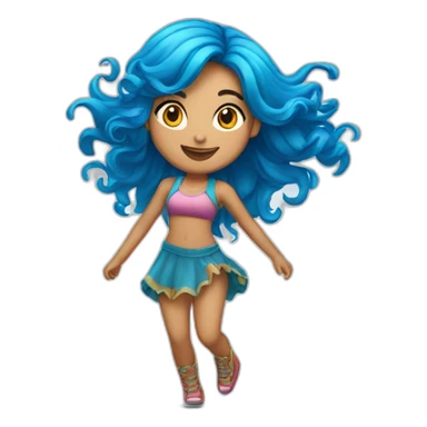 cute latina girl with long blue hair dancing sticker
