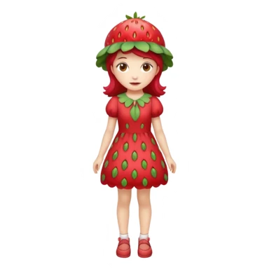 Strawberry shortcake human girl full body and legs with a strawberry hat on her head and dress without a cake sticker