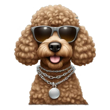 Brown Poodle wearing sunglasses and silver chain sticker