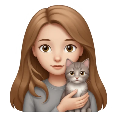 a light brown long hair with grey eyes girl and grey kitten sticker