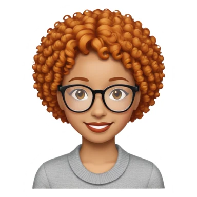 light skin black woman with short ginger curly hair and glasses, smiling sticker