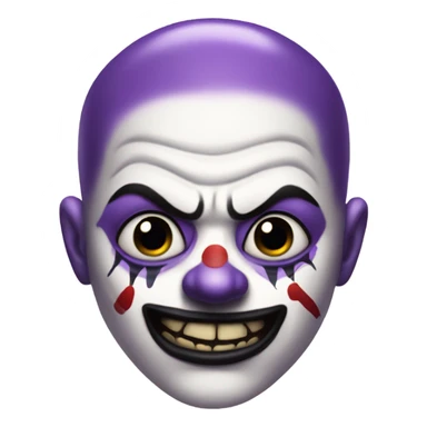 evil clown, bald top of head, purple hair on side of his head that stick out, scars on his face, black lipstick sticker