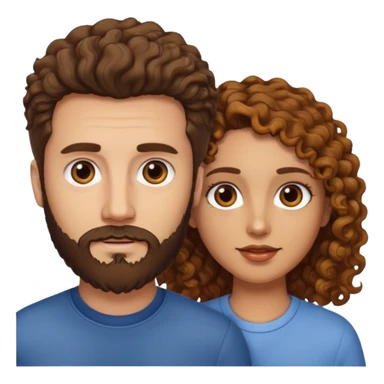Casal - Homem branco de cabelo liso e olhos marrom, com barba e mulher de pele branca cabelo cacheado marrom e olhos mel sticker