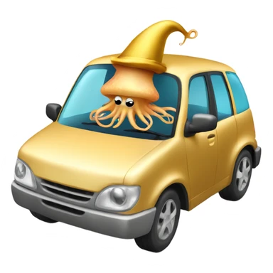 A squid wearing a gold hat while driving car sticker