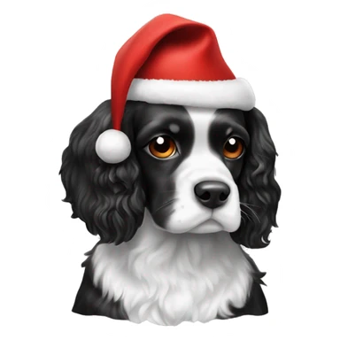 Black and white cocker spaniel with Christmas hat  sticker