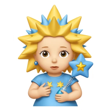 A 3D cartoon close-up of Maggie Simpson, baby from The Simpsons, rendered in Memoji-style with smooth yellow skin, spiky star-shaped hair, blue pacifier, and simple shading. Bright studio lighting, cinematic close-up framing consistent with Bart, Marge, Homer, and Lisa. sticker