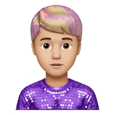 Justin Bieber with dark blonde hair, lilac sequin outfit sticker