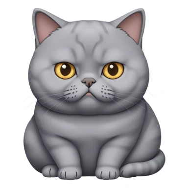 A chubby, gray British Shorthair cat with a serious, uninterested expression, sitting still, cartoon style, transparent background sticker