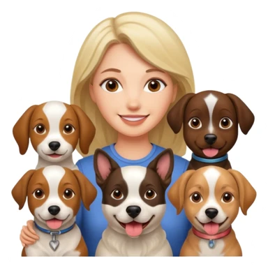 woman surrounded by 4 dogs sticker