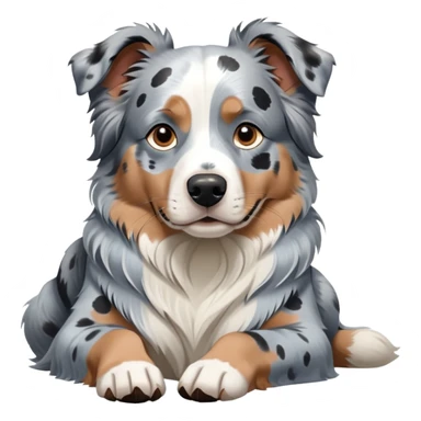 Merle Australian Shepherd dog laying down, blue merle coat with white and black spots, relaxed pose sticker