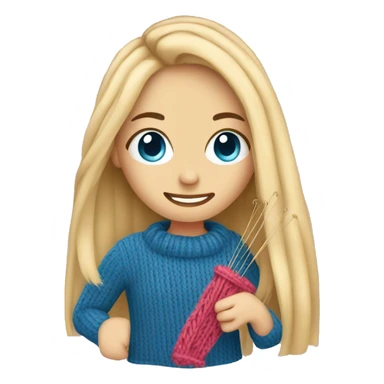 Blonde girl knitting with blue eyes with straight hair sticker