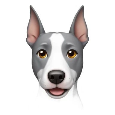 Gray dog with a bull terrier sticker