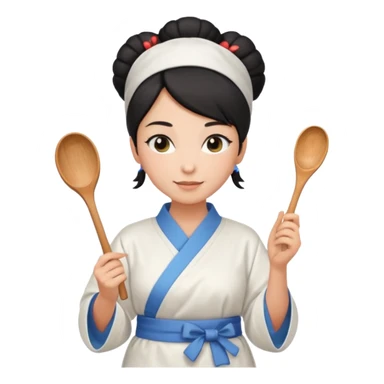 mom with black bun wearing white home kimono and white apron sticker
