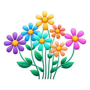 3D, psychedelic colored hippie style flowers in a line  sticker
