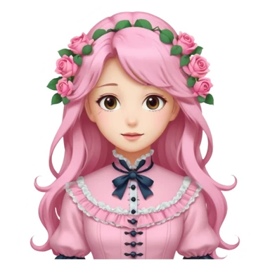 Gorgeous pastel anime lady with long hair and pink victorian style clothes and roses sticker