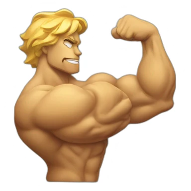 a golden stone flexing a bicep and sweating while thinking with a comic bubble sticker