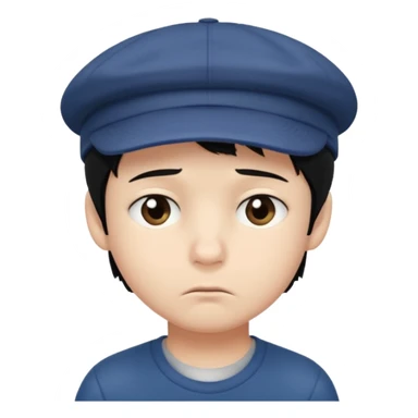 Gere um menino de cabelos preto e boné com feição triste sticker