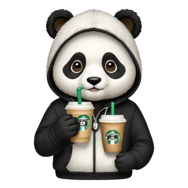 Panda wearing a hoodie and drinking Starbucks sticker