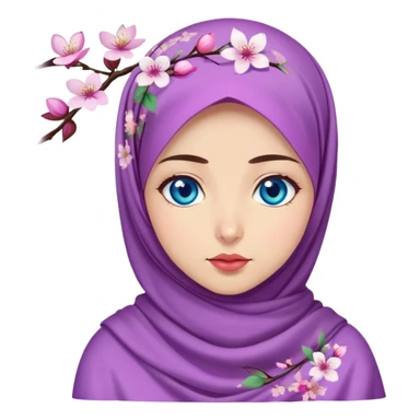 Turkish beautiful finish Konya girl blue eyes with cherry blossom floral purple and mint hijab islamic dress and with yummy Drooling face on the table sticker