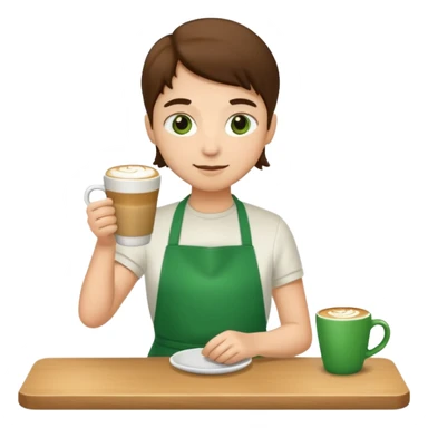 Barista + green apron + latte cup sticker