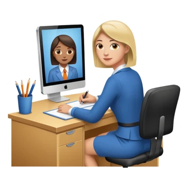 une image de 3/4 avec un recruteur à son bureau PAS DE FACE DE 3/4! qui regarde un candidat assis en face de lui. le recruteur est à droite sticker