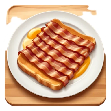 Cinematic crispy sizzling bacon, slightly curled, golden-brown with a perfect crunch, glistening with rich flavor, deep warm tones, served on a breakfast plate, comforting and indulgent. sticker