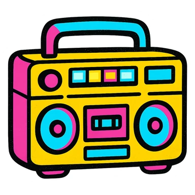 A boombox in Pop Colors style, with a modern twist, sleek design, glowing buttons, and a mix of pastel and neon colors sticker