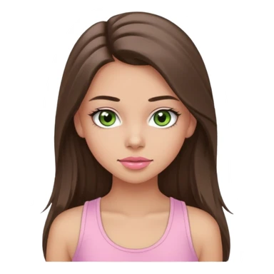 Create a teen girl wearing a light pink tank top. She will have long brunette hair, tan skin, pink lips, and grey-green eyes. She has long eyelashes. sticker