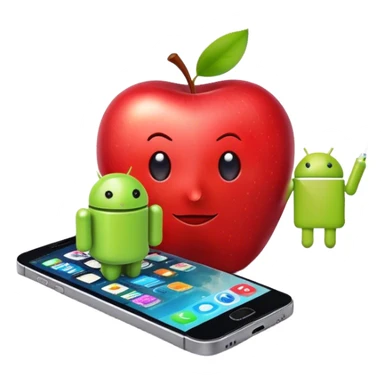 an apple with an android and a smartphone sticker
