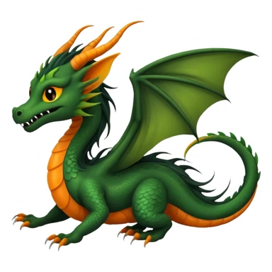 Black, green, orange, grey, Asian noodle-dragon, with black sclera, long mane, long whiskers, long tail, gliding flying, no wings sticker