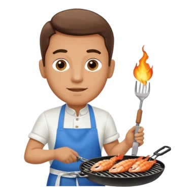 man grilling seafood on a sizzling grill sticker