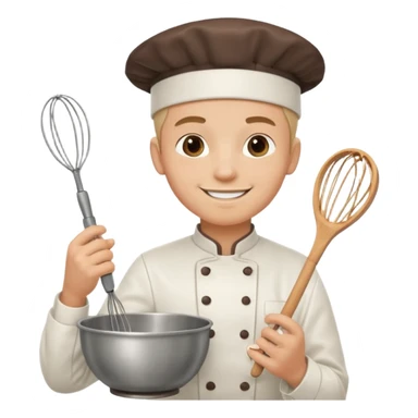Male Young Pastry Chef – smiling, holding whisk and mixing bowl. sticker
