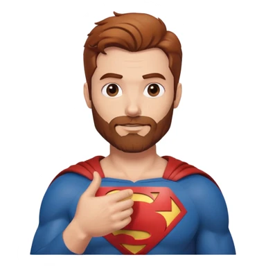 Adult Superman with redish brownish hair and full scruffy beard making hand heart  sticker